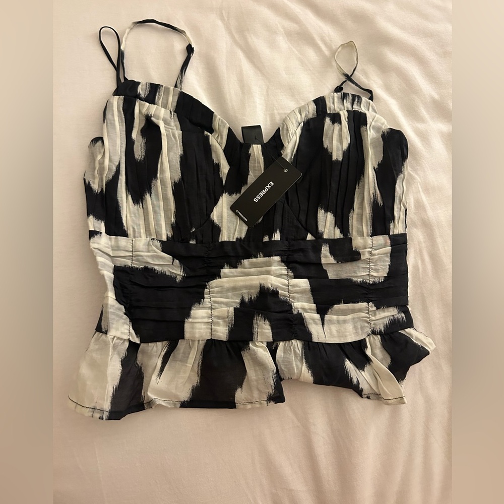Express black and white ruffle tank